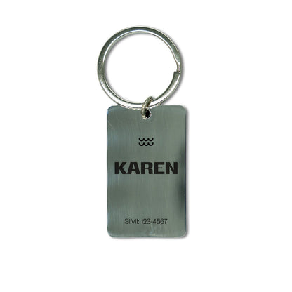 Stál lykakippa með nafni, síma og stjörnumerki