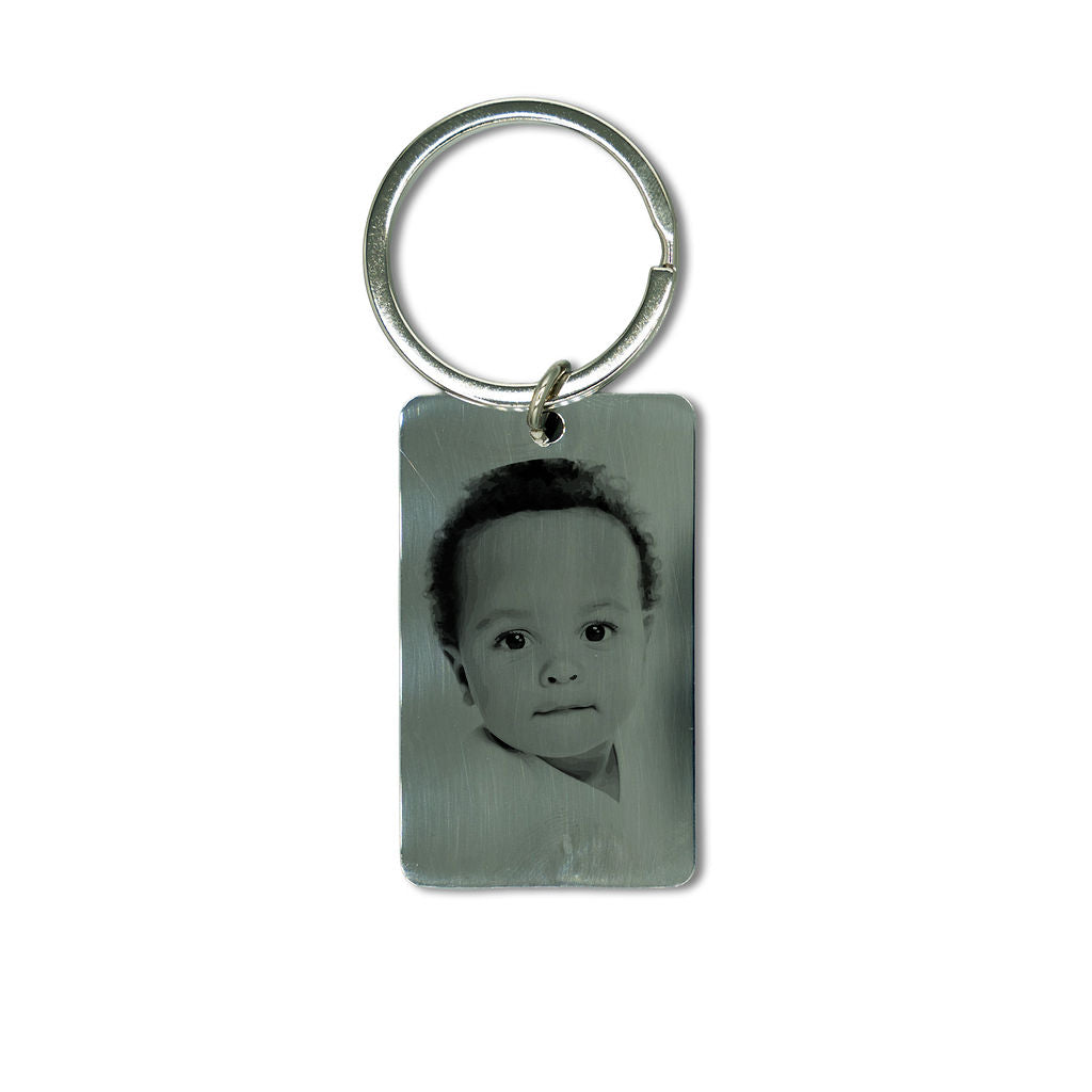 Lyklakippa úr stáli með ljósmynd grafið í