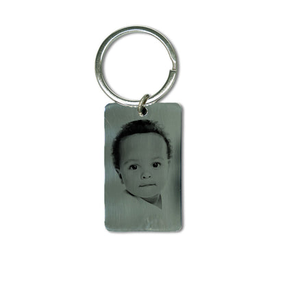 Lyklakippa úr stáli með ljósmynd grafið í