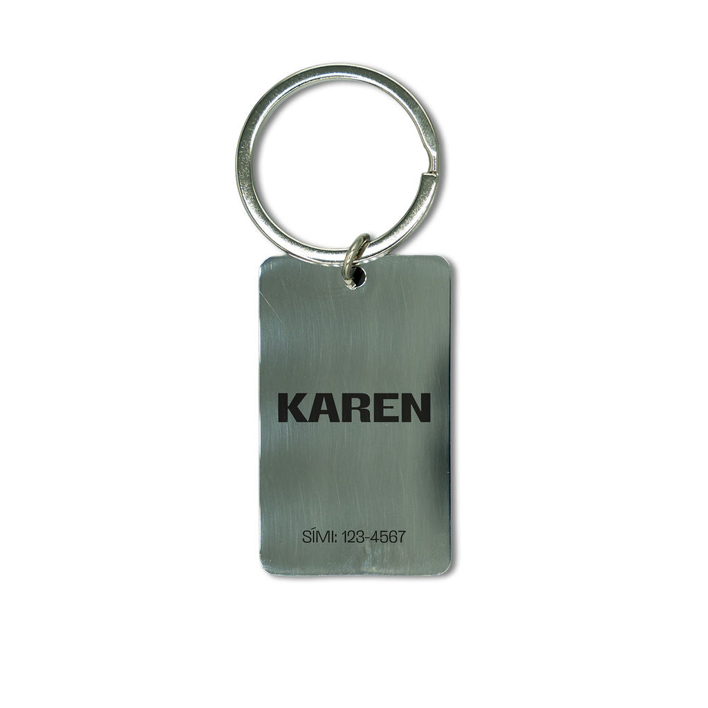 Stál lykakippa með nafni og síma