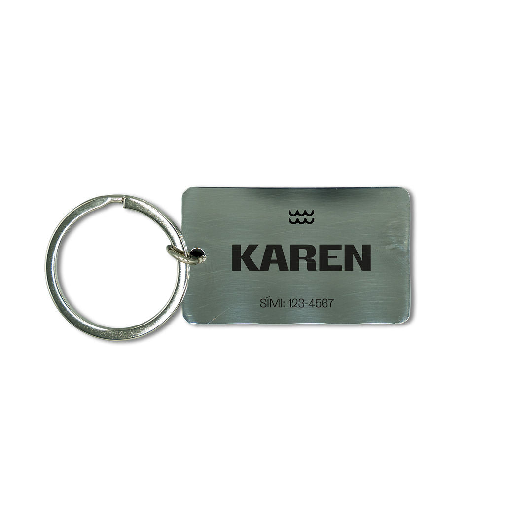 Stál lyklakippa með nafni, síma og stjörnumerki