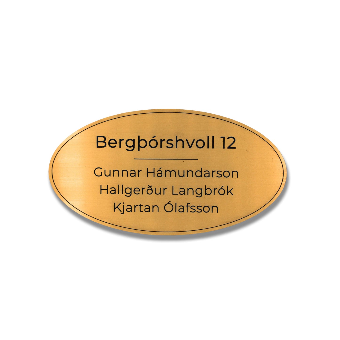 Nafnaskilti-a-hurd-sporoskjulaga-gyllt-heimilisfagn