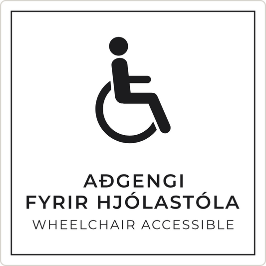 Aðgengi fyrir hjólastóla - boðskilti, hvítt