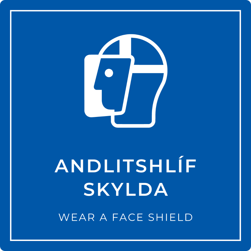 Andlitshlíf skylda - boðskilti, blátt