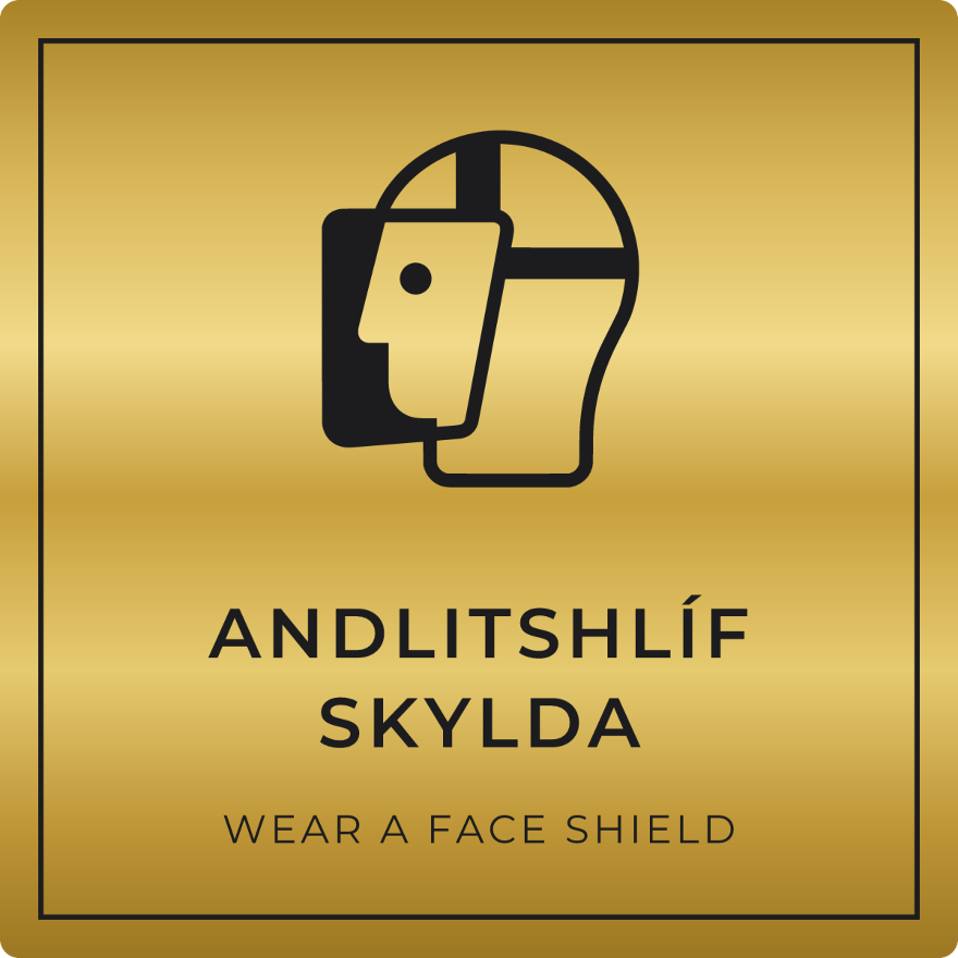 Andlitshlíf skylda - boðskilti, gull