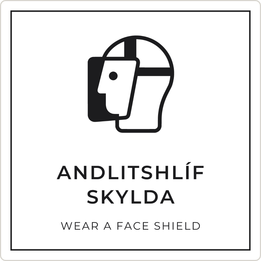 Andlitshlíf skylda - boðskilti, hvítt