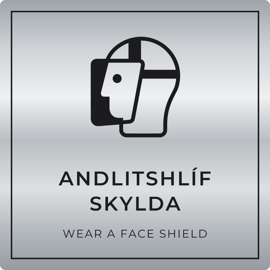 Andlitshlíf skylda - boðskilti, silfur