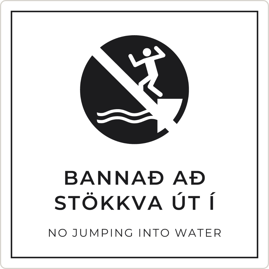 Bannað að stökkva út í - bannskilti, hvítt