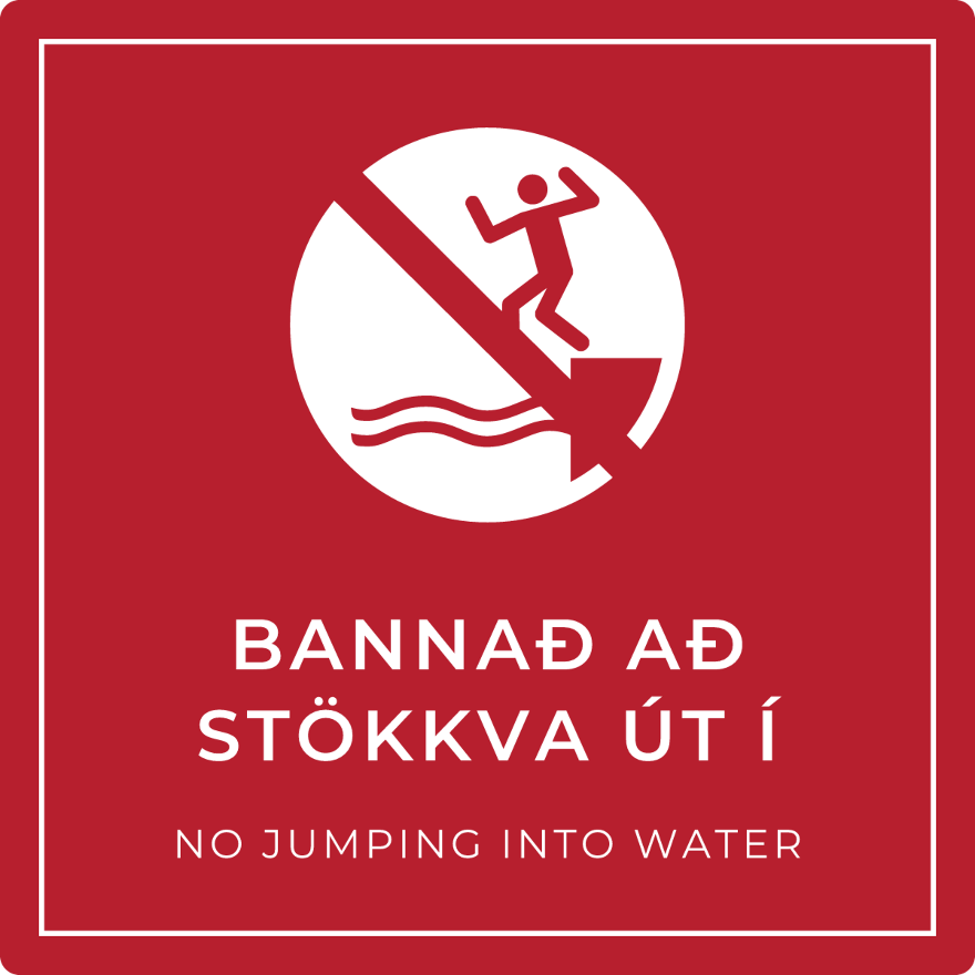 Bannað að stökkva út í - bannskilti, rautt