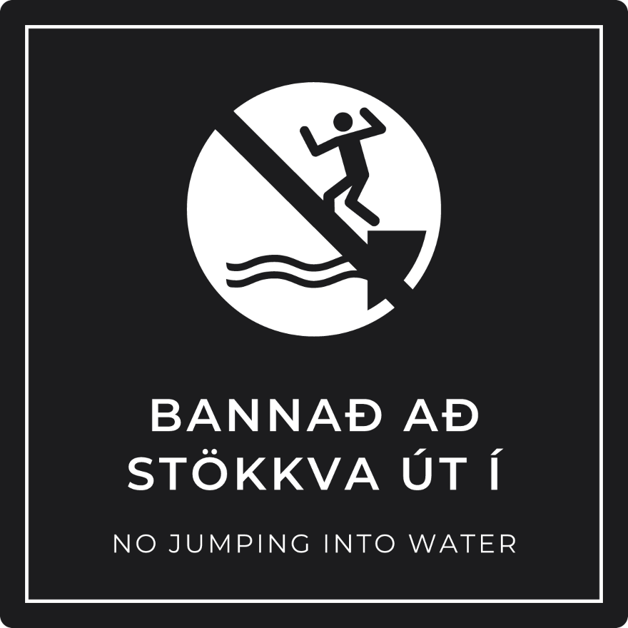 Bannað að stökkva út í - bannskilti, svart