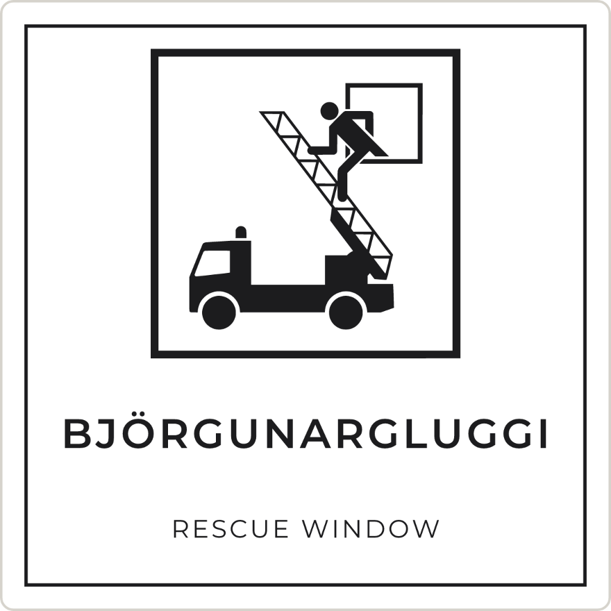 Björgunargluggi - neyðarskilti, hvítt