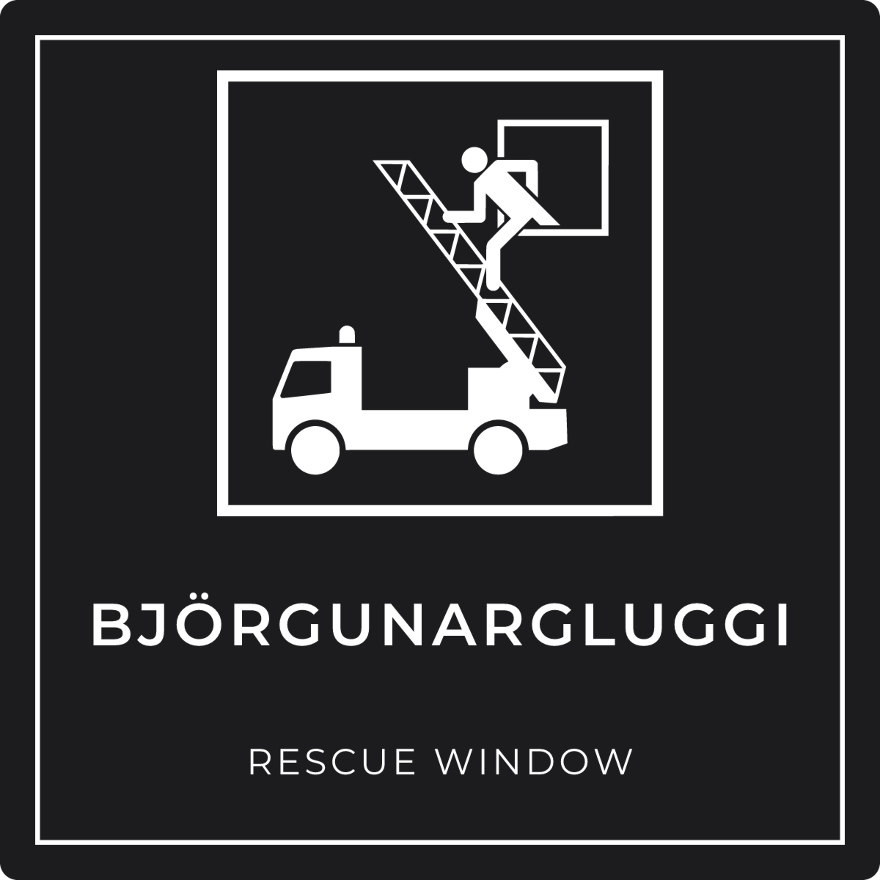 Björgunargluggi - neyðarskilti, svart