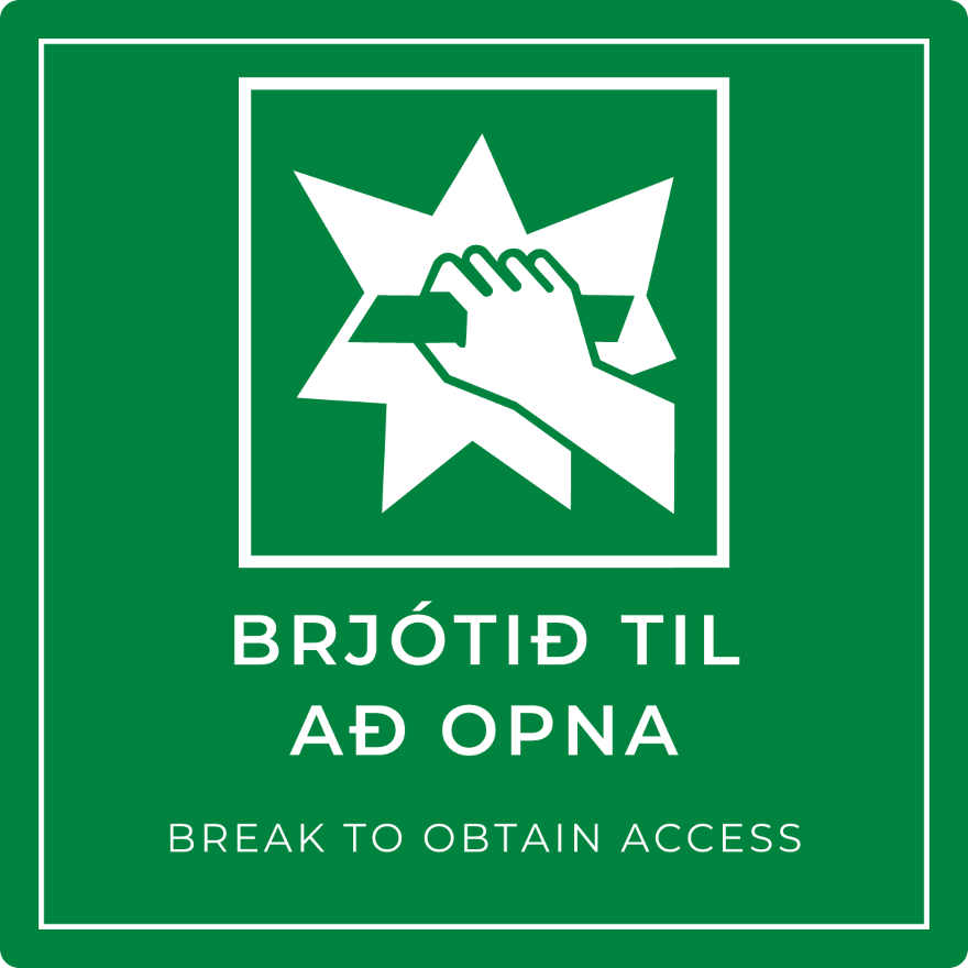 Brjótið til að opna - neyðarskilti, grænt