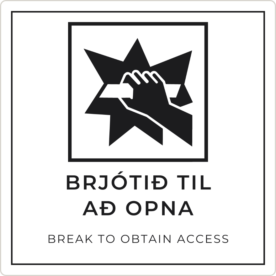 Brjótið til að opna - neyðarskilti, hvítt