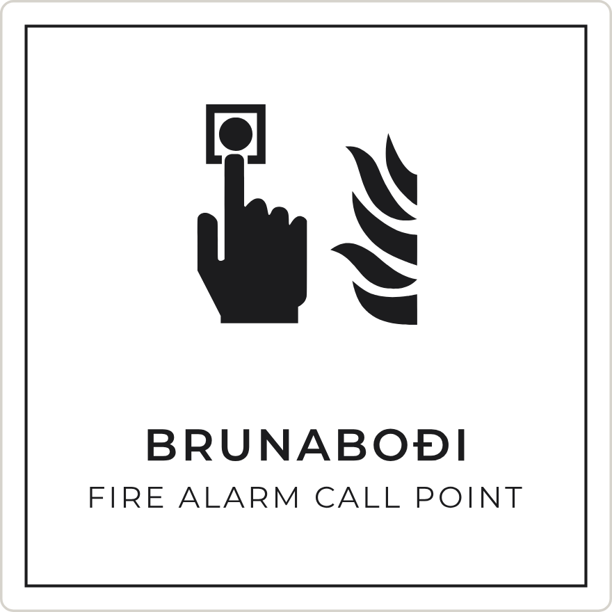 Brunaboði - brunaskilti, hvítt