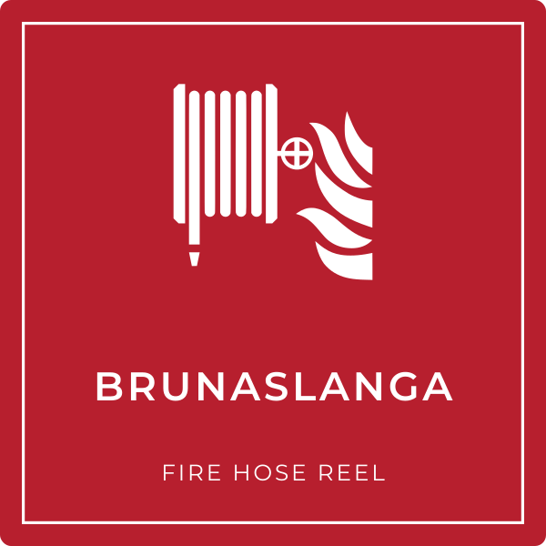 Brunaslanga – grafið brunaskilti, íslenska og enska