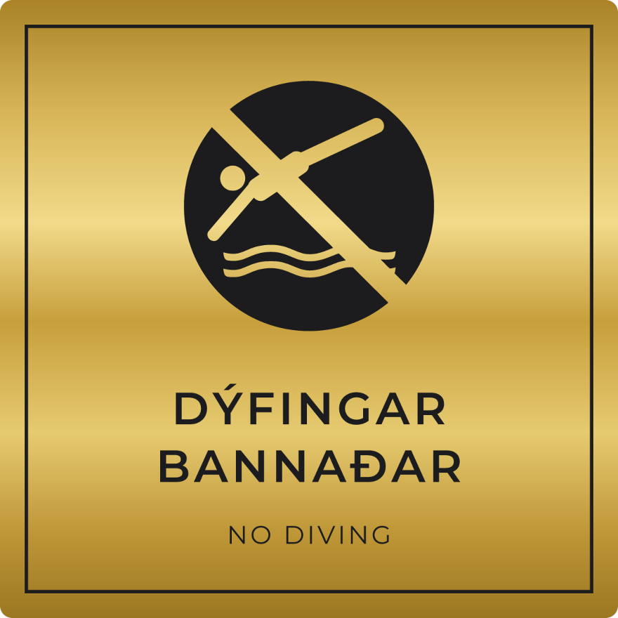 Dýfingar bannaðar - bannskilti, gull