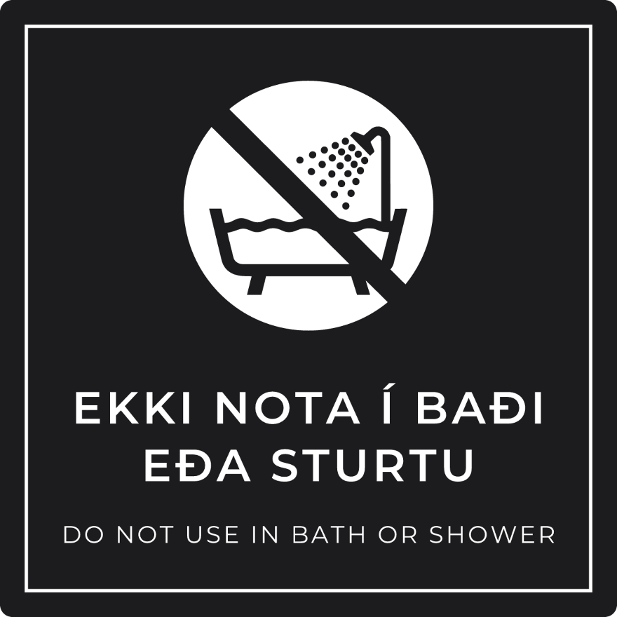 Ekki nota í baði eða sturtu - bannskilti, svart