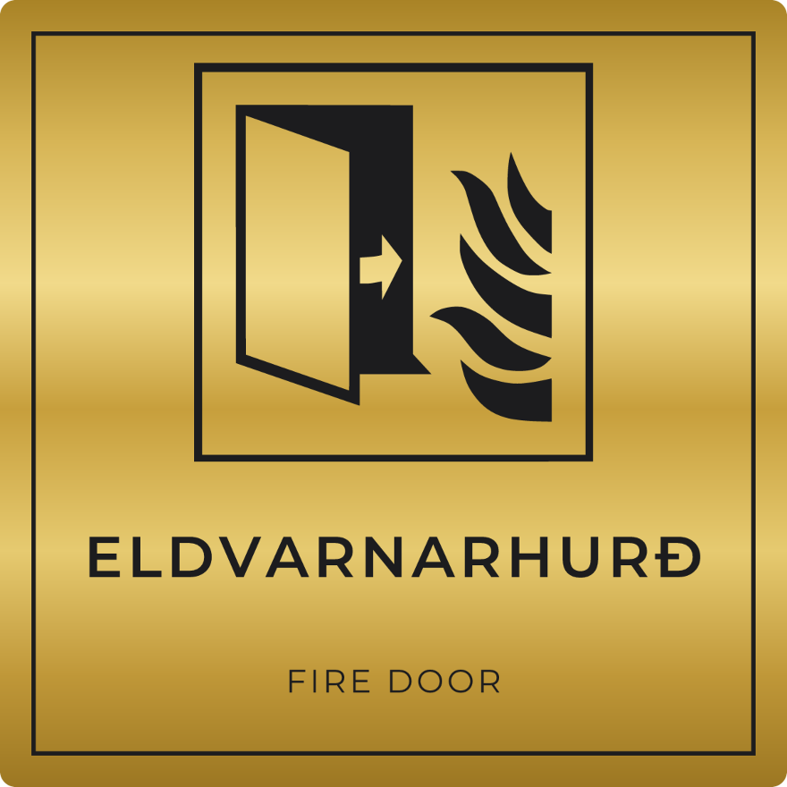 Eldvarnarhurð - brunaskilti, gull