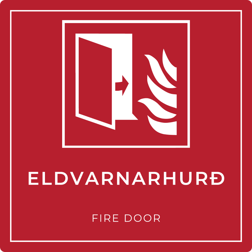 Eldvarnarhurð - brunaskilti, rautt