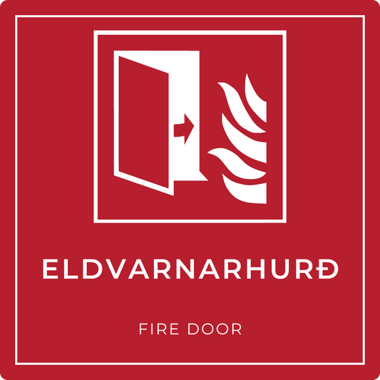 Eldvarnarhurð - brunaskilti, rautt