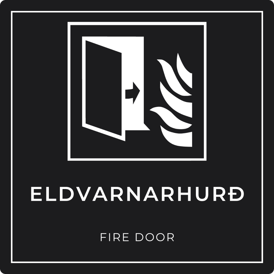 Eldvarnarhurð - brunaskilti, svart