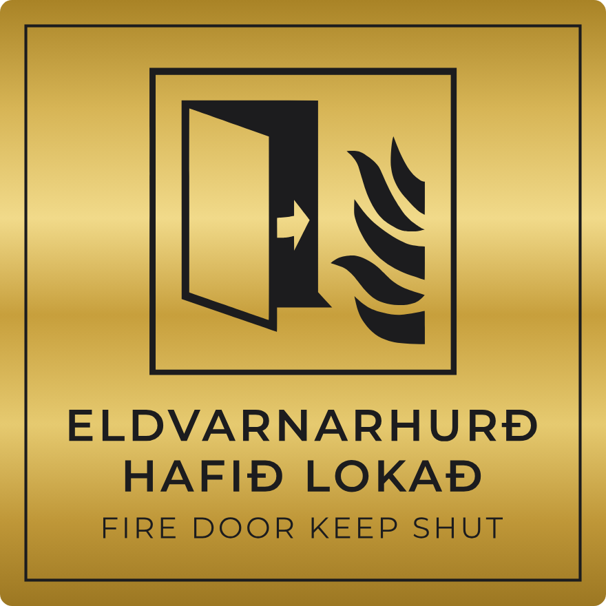 Eldvarnarhurð hafið lokað - brunaskilti, gull
