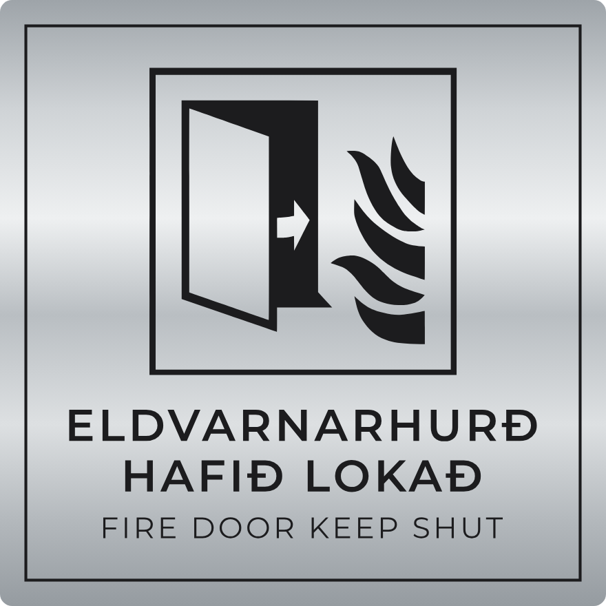 Eldvarnarhurð hafið lokað - brunaskilti, silfur