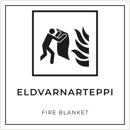 Eldvarnarteppi - brunaskilti, hvítt