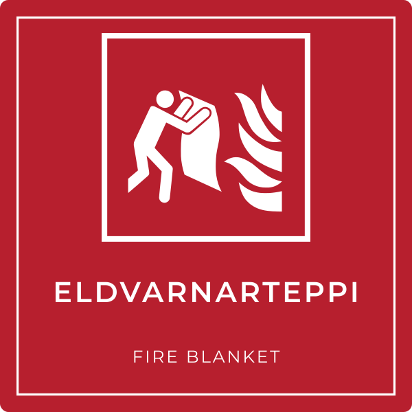 Eldvarnarteppi – grafið brunaskilti, íslenska og enska