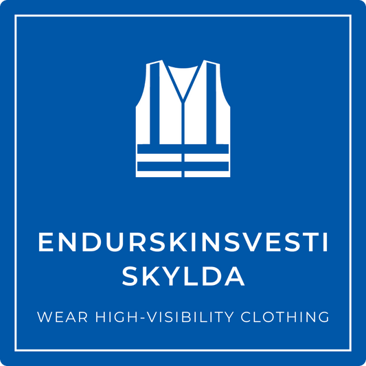 Endurskinsvesti skylda - boðskilti, blátt