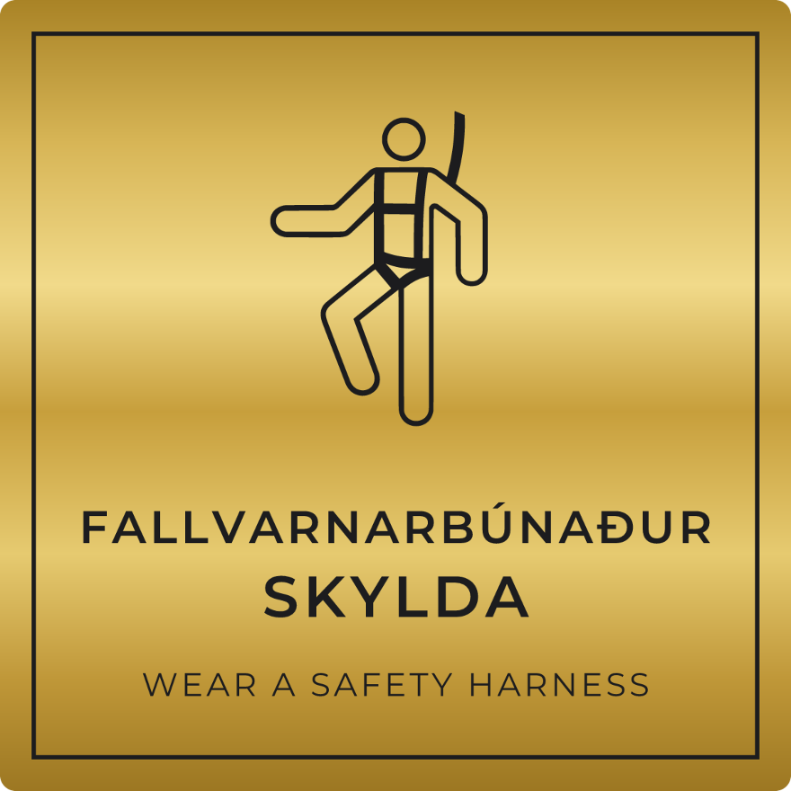 Fallvarnarbúnaður skylda - boðskilti, gull