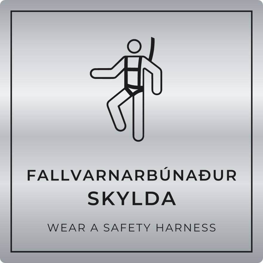 Fallvarnarbúnaður skylda - boðskilti, silfur