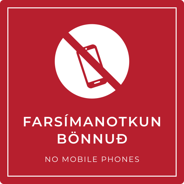 Farsímanotkun bönnuð – grafið bannskilti, íslenska og enska