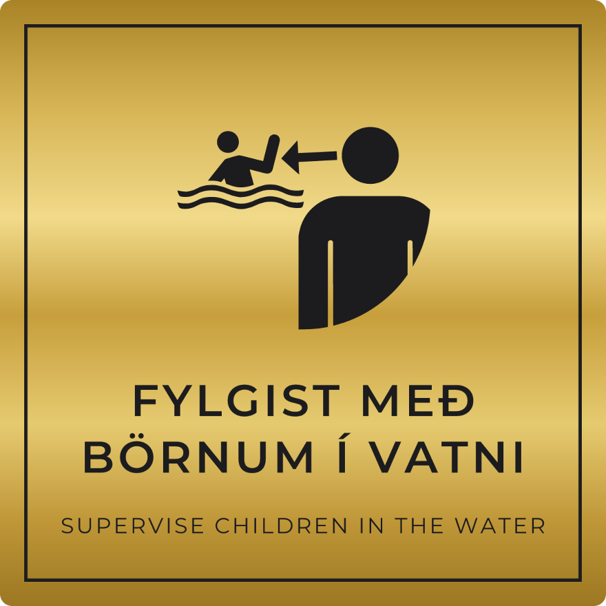 Fylgist með börnum í vatni - boðskilti, gull