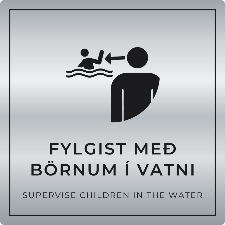 Fylgist með börnum í vatni - boðskilti, silfur