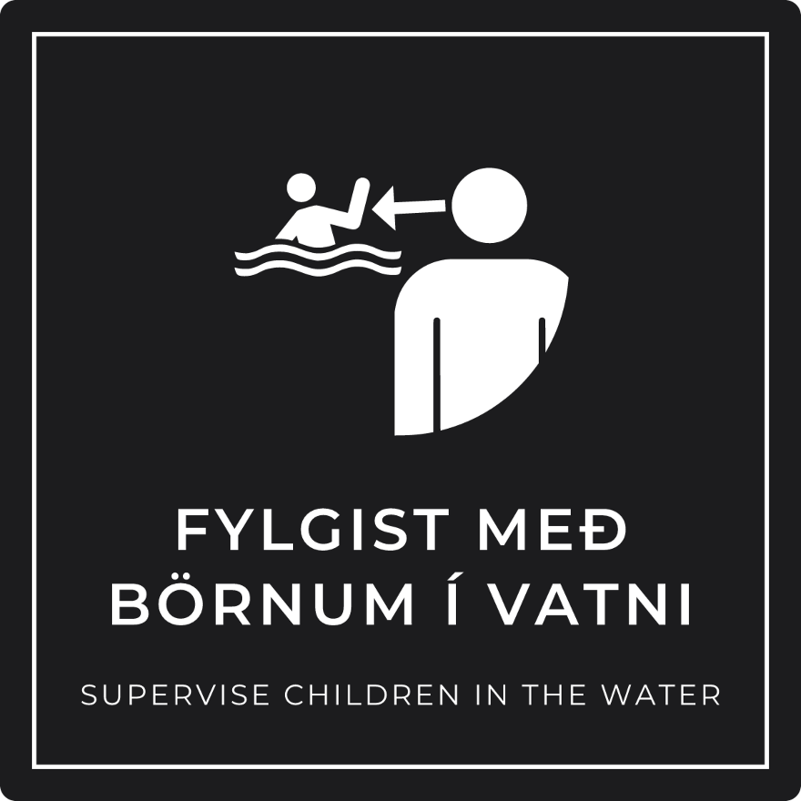 Fylgist með börnum í vatni - boðskilti, svart