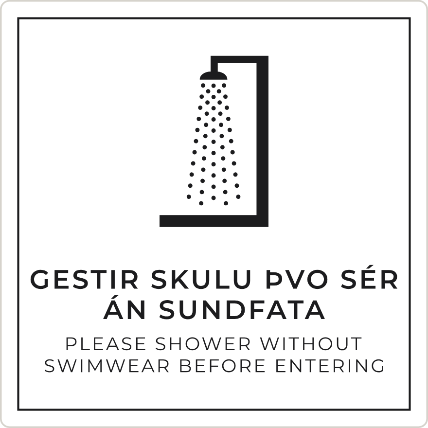Gestir skulu þvo sér án sundfata - boðskilti, hvítt