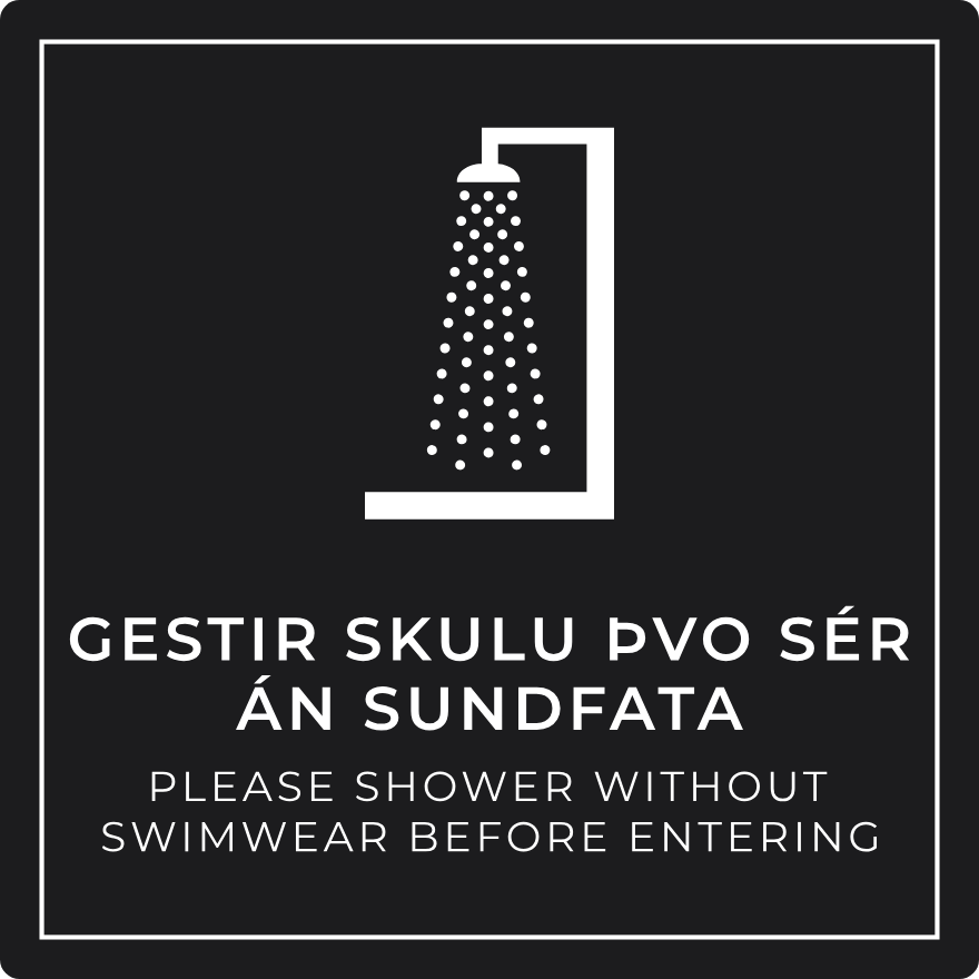 Gestir skulu þvo sér án sundfata - boðskilti, svart