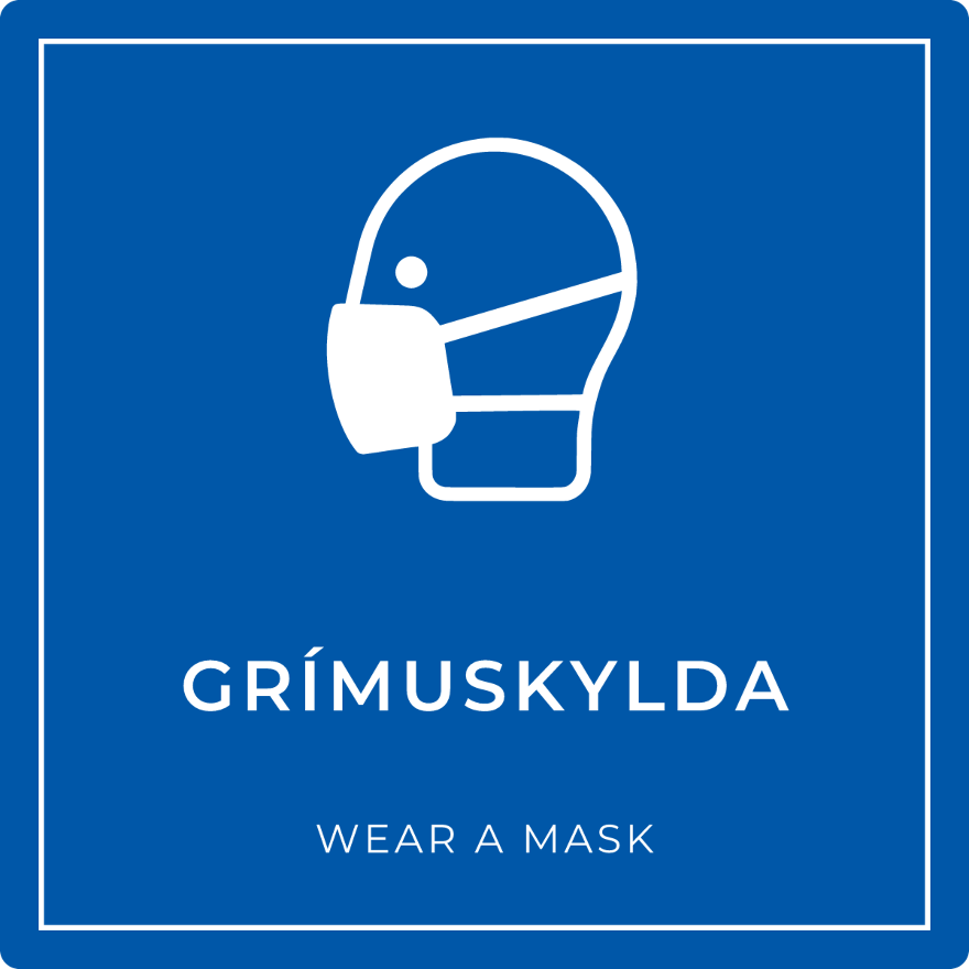 Grímuskylda - boðskilti, blátt