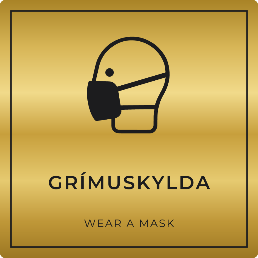 Grímuskylda - boðskilti, gull