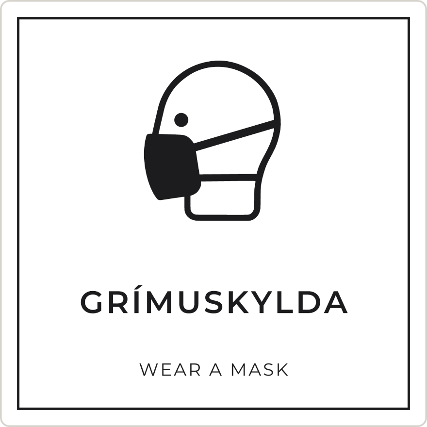Grímuskylda - boðskilti, hvítt