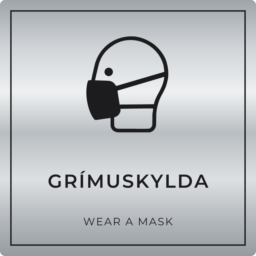 Grímuskylda - boðskilti, silfur