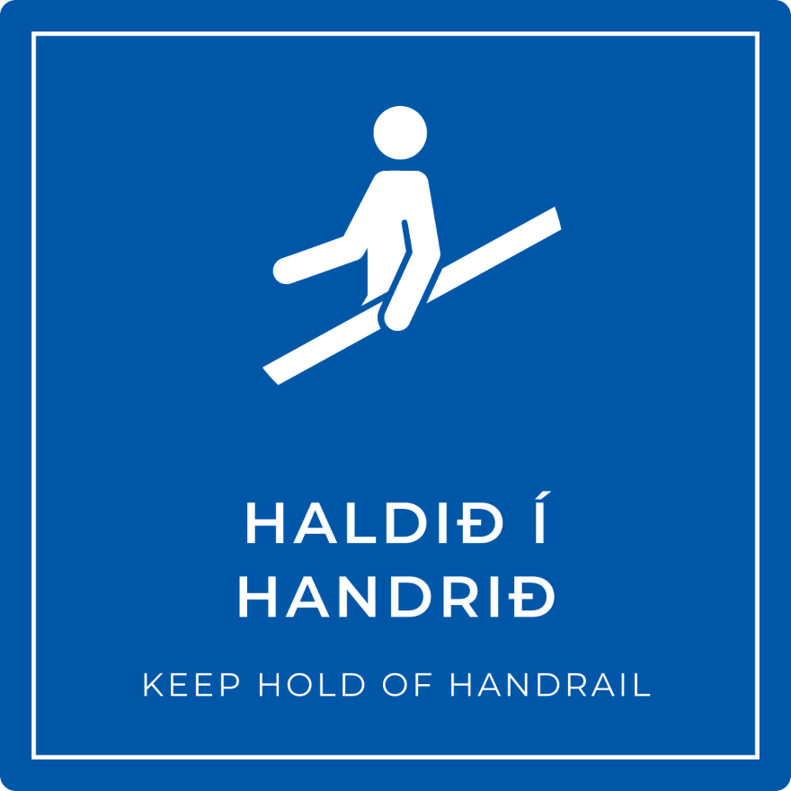 Haldið í handrið - boðskilti, blátt