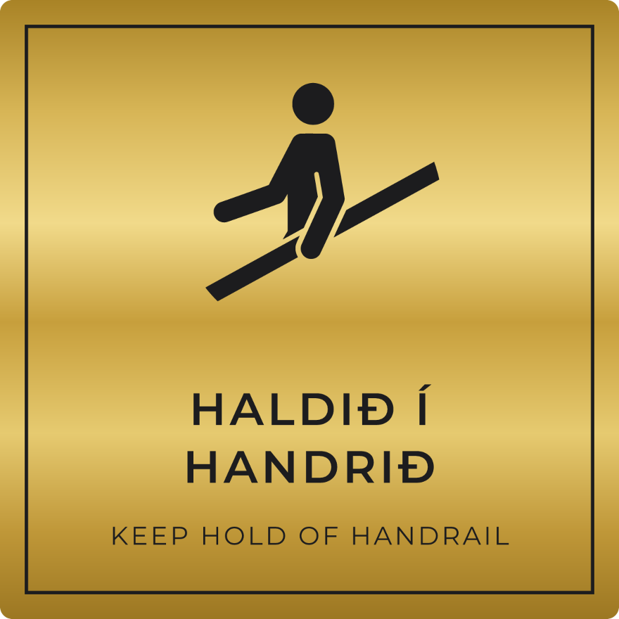 Haldið í handrið - boðskilti, gull