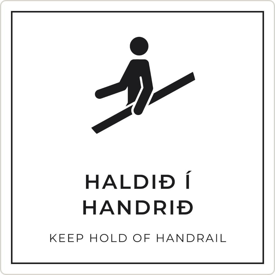 Haldið í handrið - boðskilti, hvítt