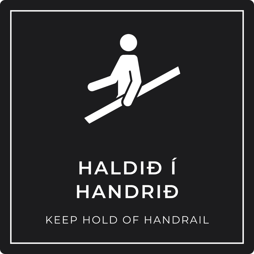 Haldið í handrið - boðskilti, svart