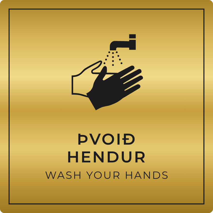 Þvoið hendur - boðskilti, gull