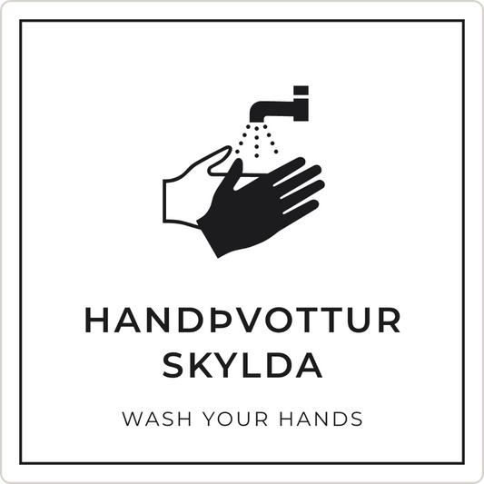 Handþvottur skylda - boðskilti, hvítt