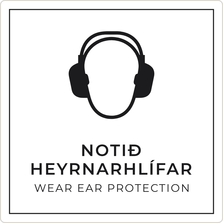 Notið heyrnarhlífar - boðskilti, hvítt